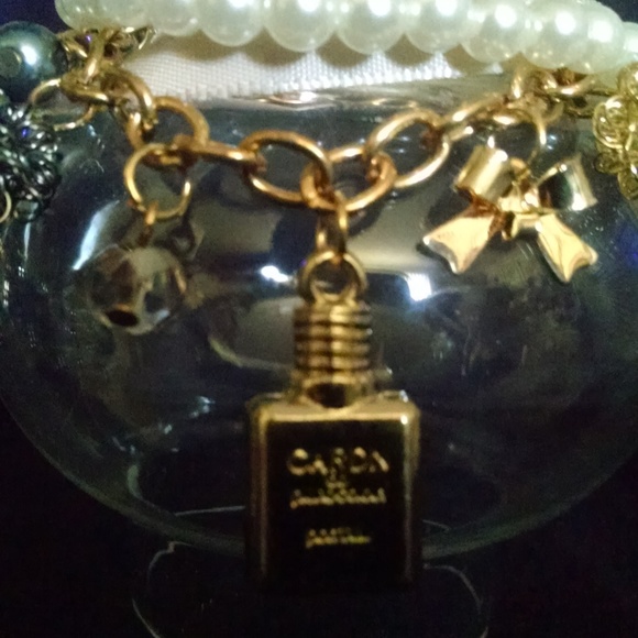 Bow Bottle Ribbon Rhinestones Charm Bracelet